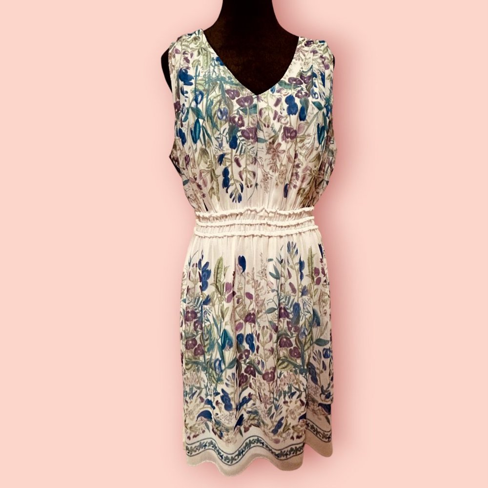 Max Studio Speciality Prods (M.S.S.P.) DRESS, XL White w/blue, purple, & green - Picture 1 of 8